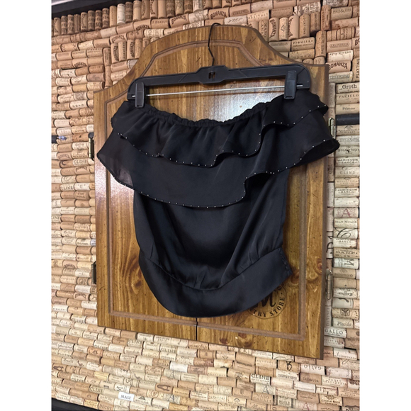 Y2K Rampage Black Layered Flowy Beaded Strapless Open Back Top Sz S - Picture 5 of 6